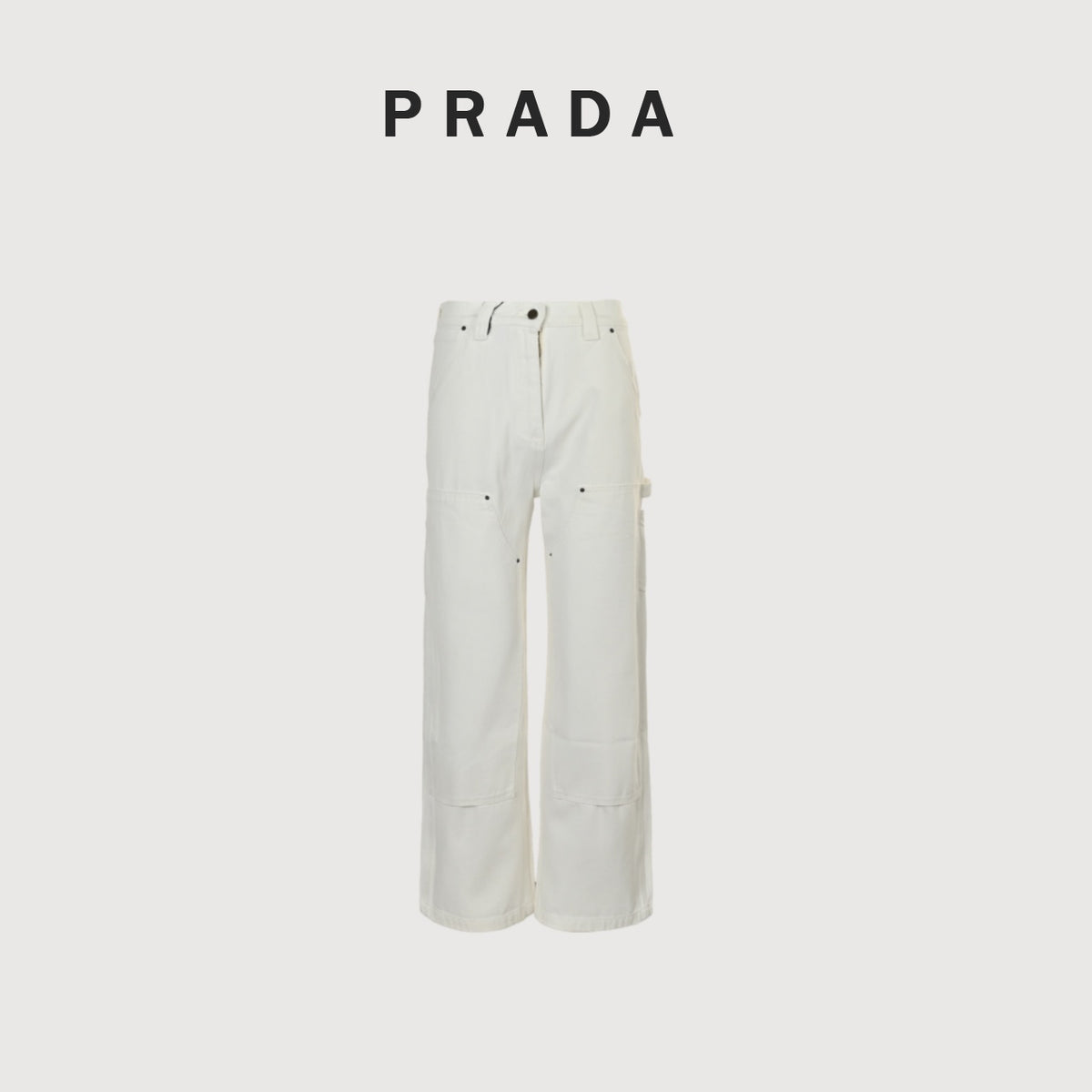 Prada 25SS White Carpenter Jeans with Triangle Leather Badge