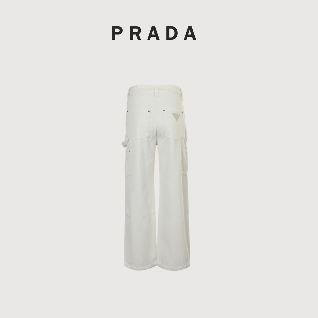 Prada 25SS White Carpenter Jeans with Triangle Leather Badge