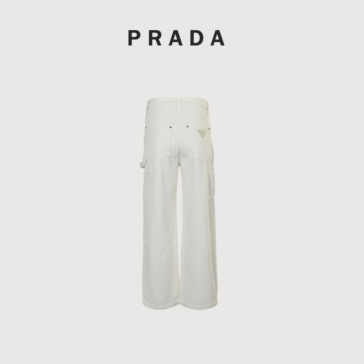 Prada 25SS White Carpenter Jeans with Triangle Leather Badge