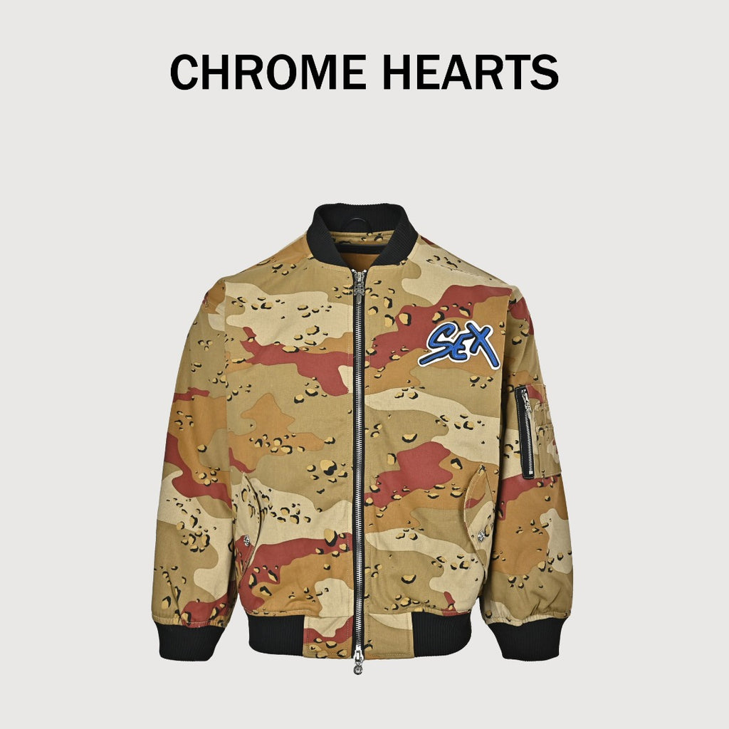 Chrome Hearts Desert Camo Graphic Zip-Up Bomber Jacket