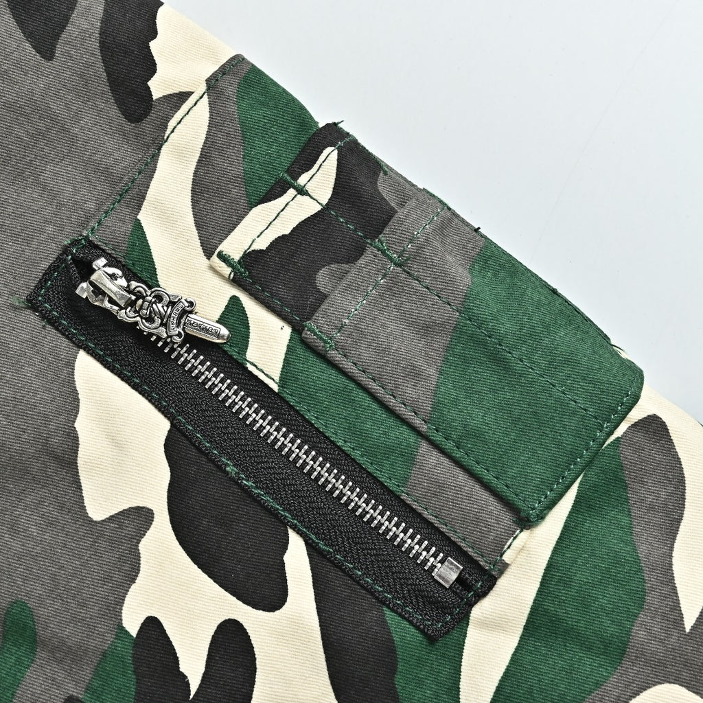 Chrome Hearts Green Camo Graphic Zip-Up Bomber Jacket