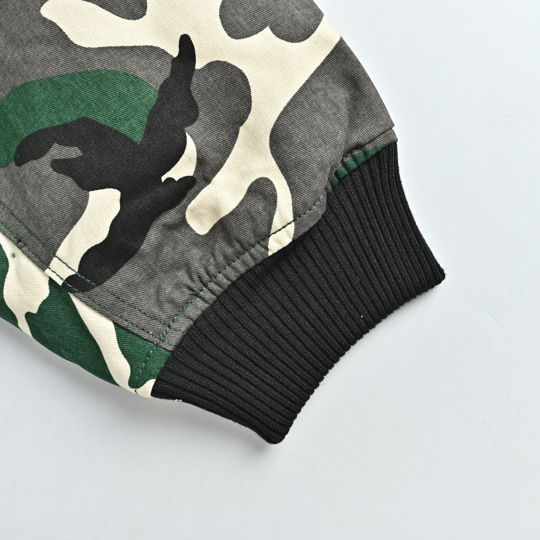 Chrome Hearts Green Camo Graphic Zip-Up Bomber Jacket
