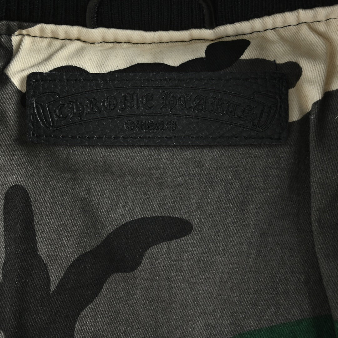 Chrome Hearts Green Camo Graphic Zip-Up Bomber Jacket
