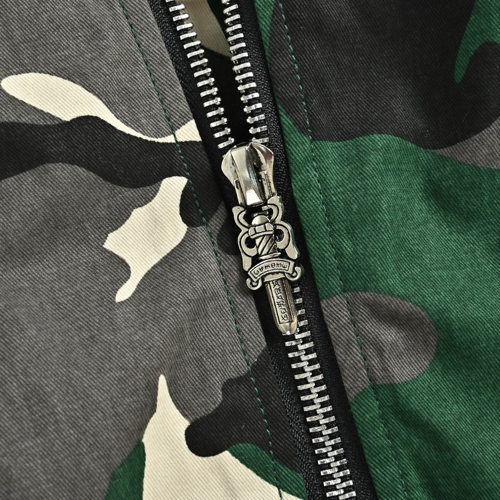 Chrome Hearts Green Camo Graphic Zip-Up Bomber Jacket