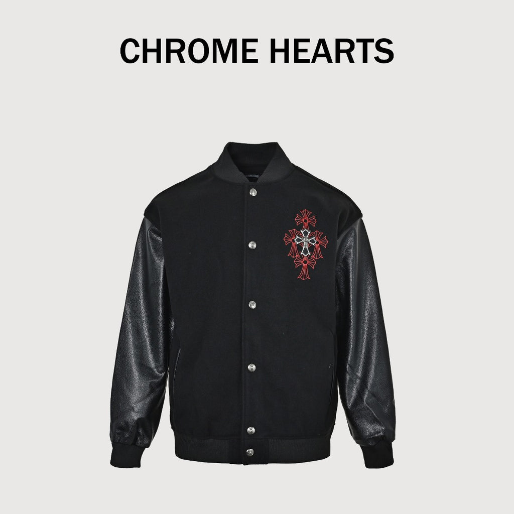 Chrome Hearts Black Ornate Graphic Varsity Jacket