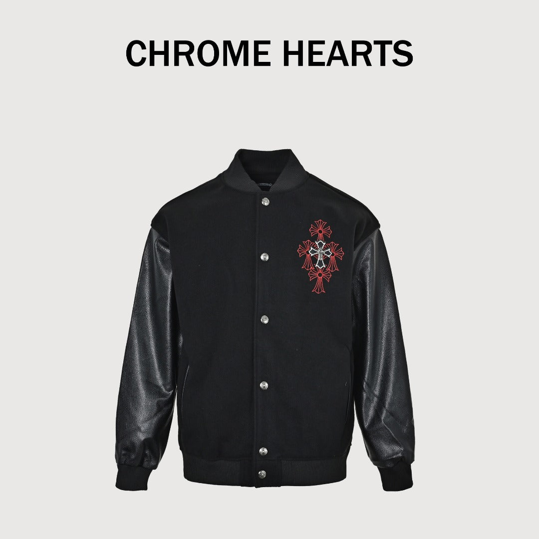 Chrome Hearts Black Ornate Graphic Varsity Jacket