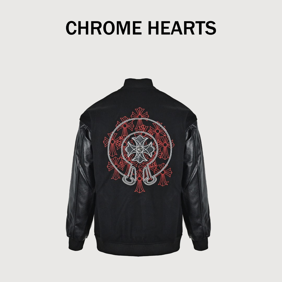 Chrome Hearts Black Ornate Graphic Varsity Jacket