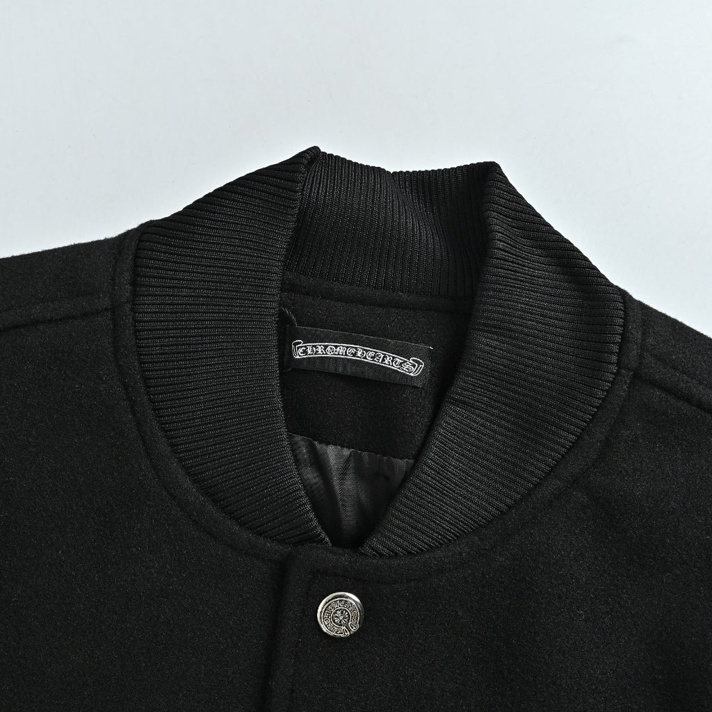 Chrome Hearts Black Ornate Graphic Varsity Jacket