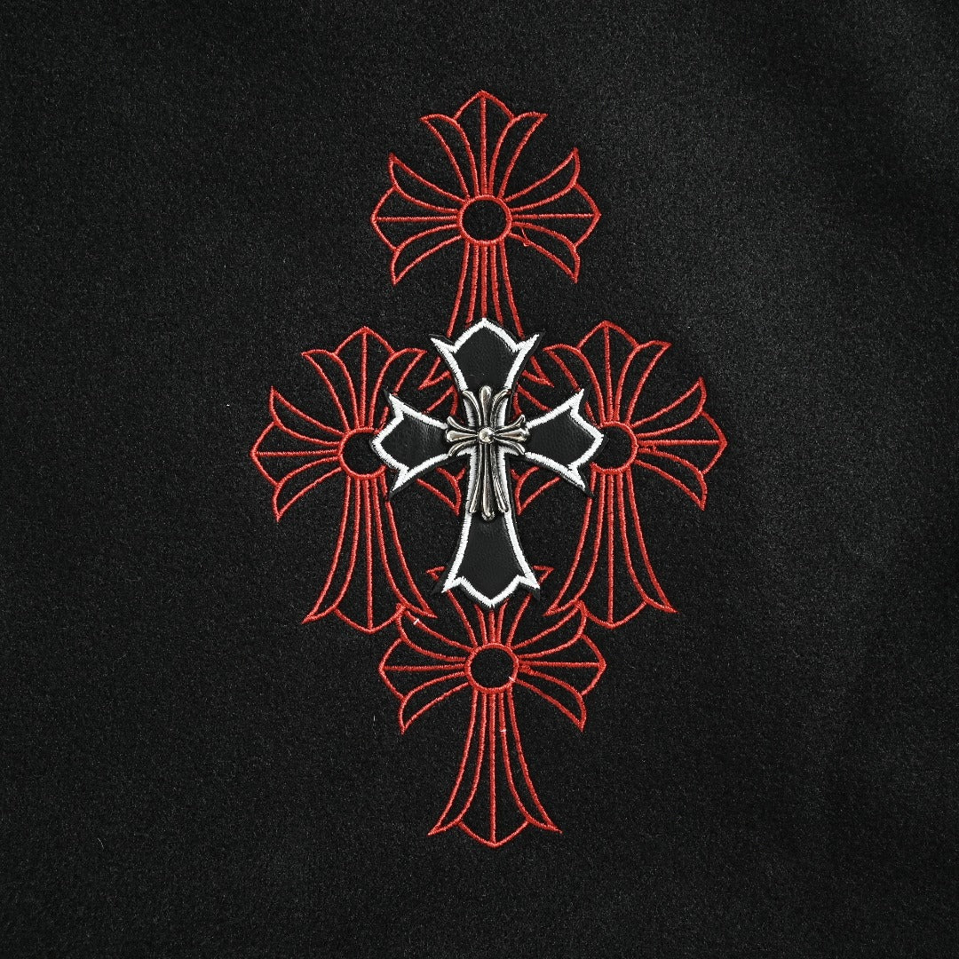 Chrome Hearts Black Ornate Graphic Varsity Jacket