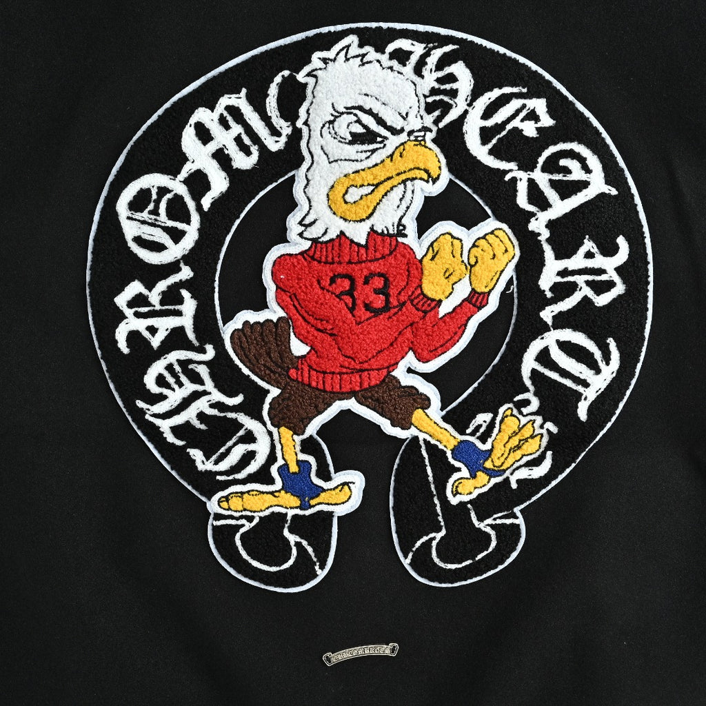 Chrome Hearts Black and White Duck Graphic Varsity Jacket