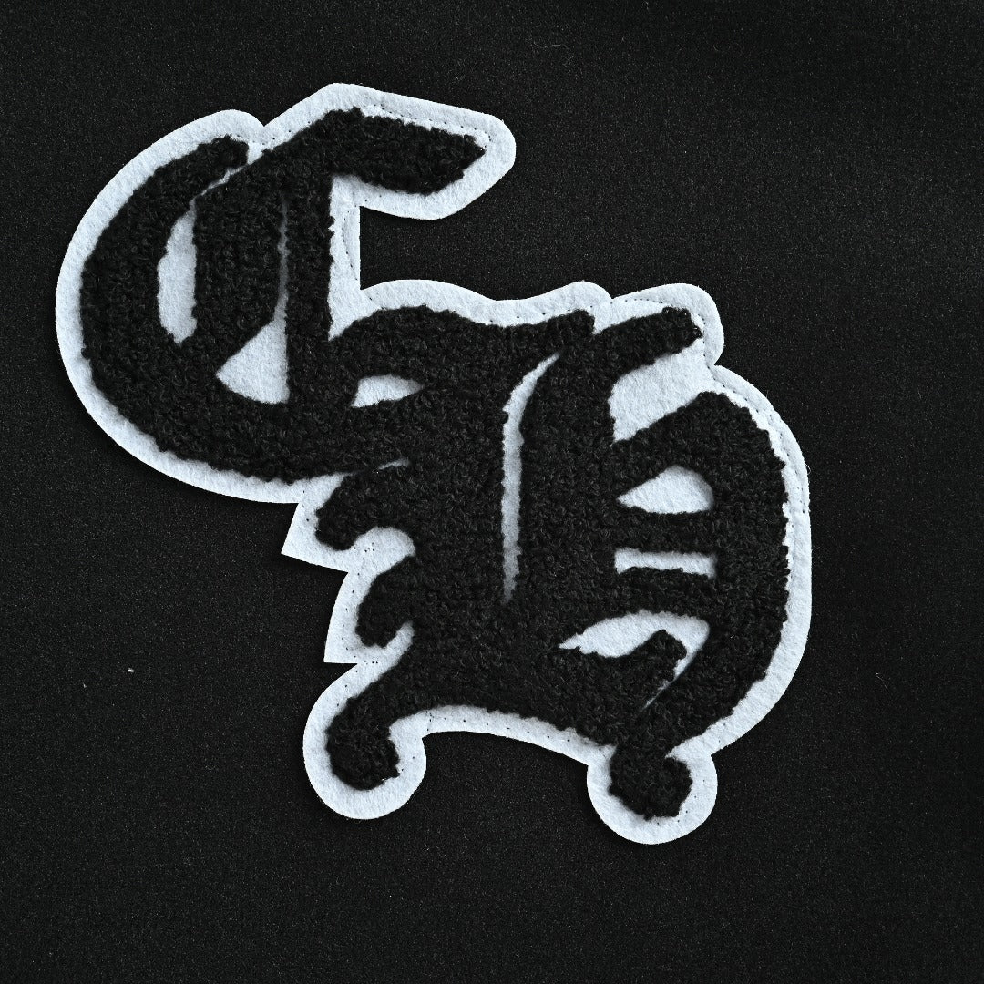 Chrome Hearts Black and White Duck Graphic Varsity Jacket