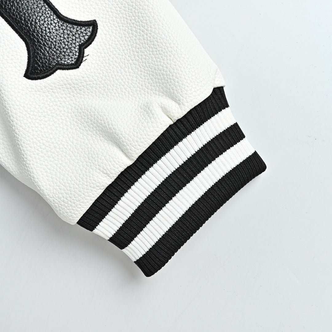 Chrome Hearts Black and White Duck Graphic Varsity Jacket