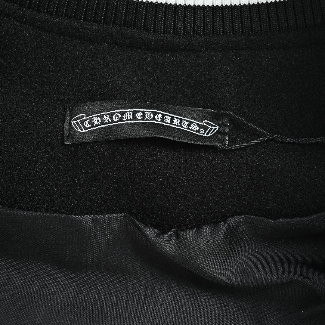 Chrome Hearts Black and White Duck Graphic Varsity Jacket