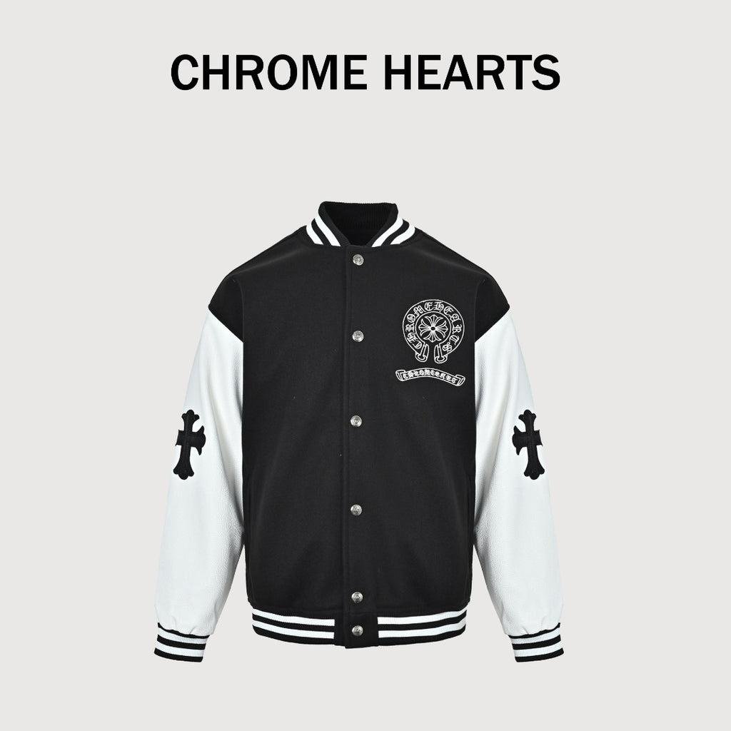 Chrome Hearts Black and White Circular Logo Varsity Jacket