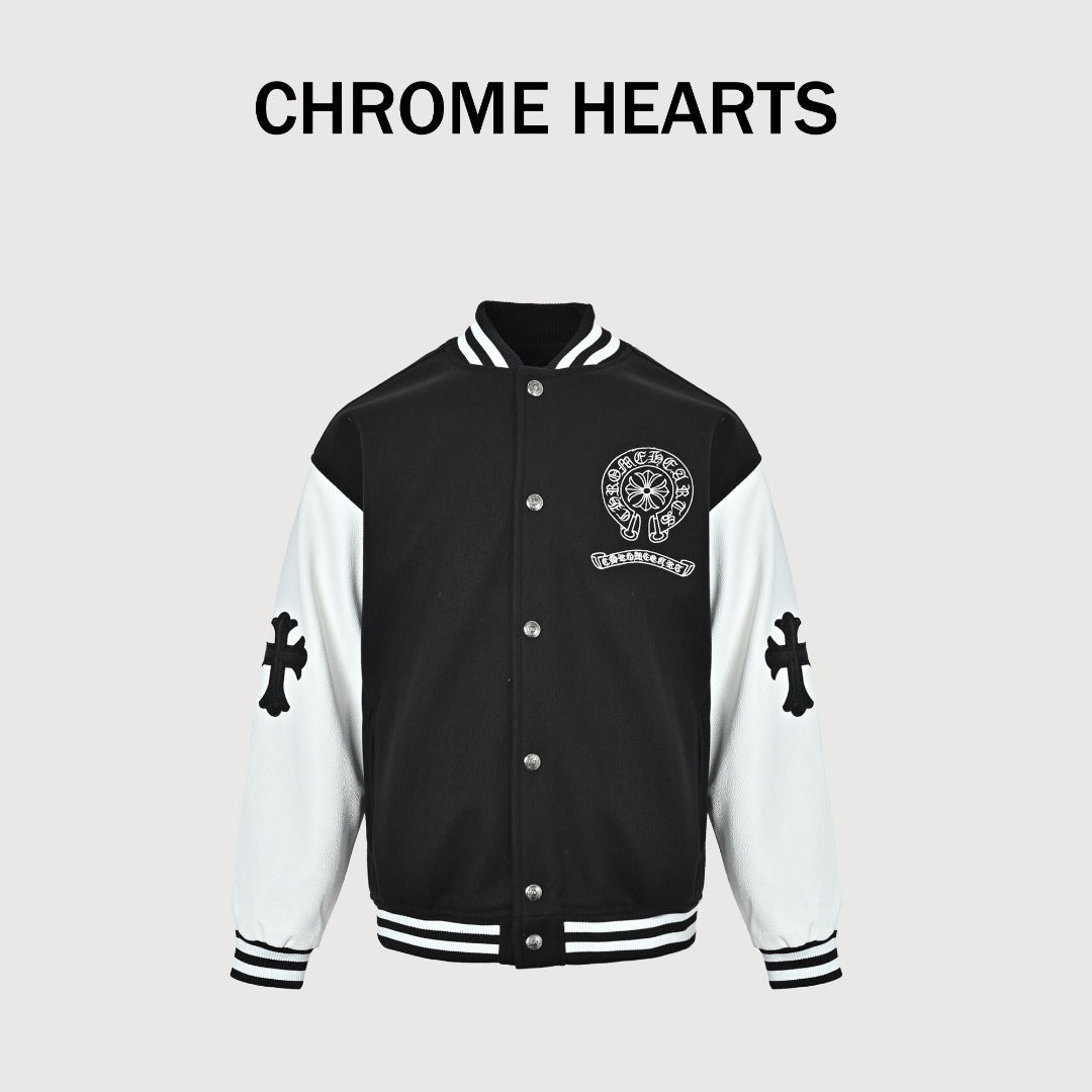Chrome Hearts Black and White Circular Logo Varsity Jacket