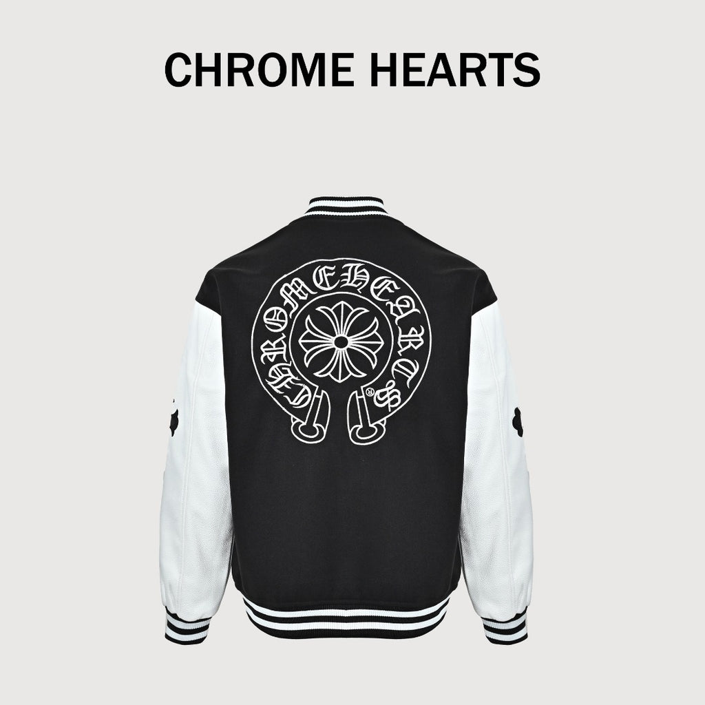 Chrome Hearts Black and White Circular Logo Varsity Jacket