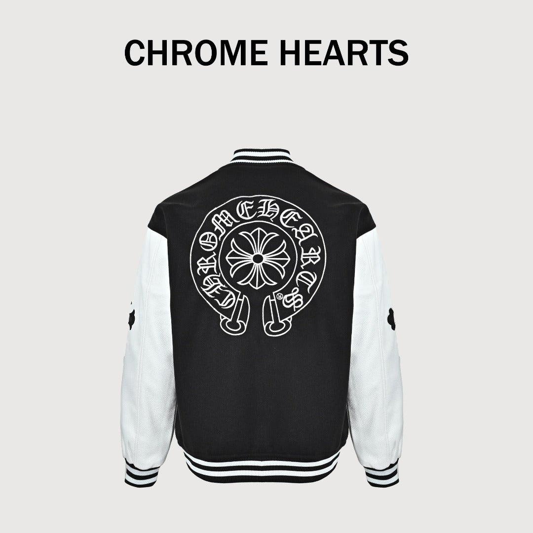 Chrome Hearts Black and White Circular Logo Varsity Jacket