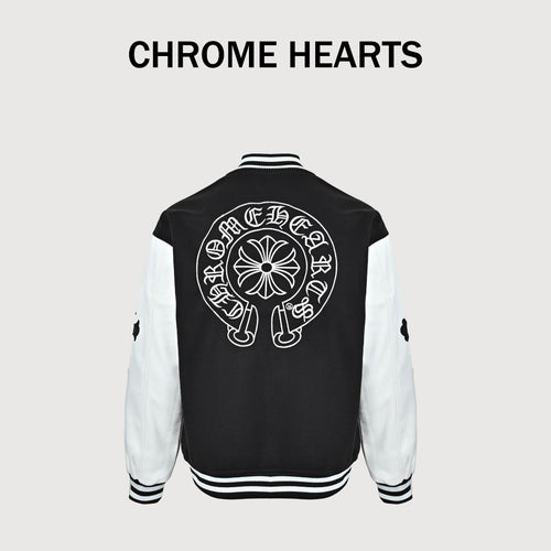 Chrome Hearts Black and White Circular Logo Varsity Jacket
