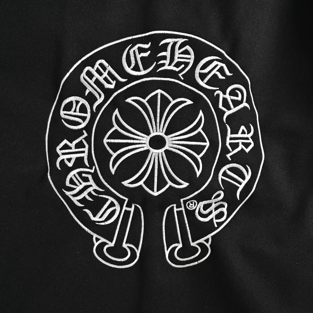Chrome Hearts Black and White Circular Logo Varsity Jacket