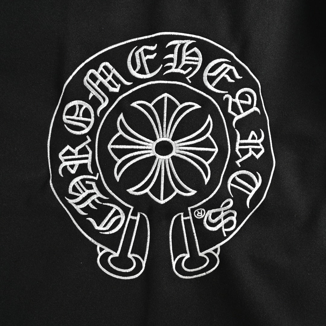 Chrome Hearts Black and White Circular Logo Varsity Jacket