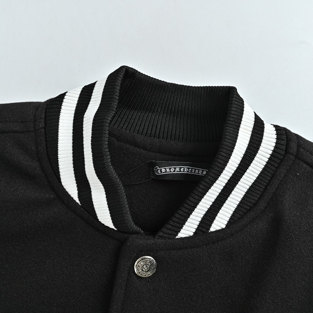 Chrome Hearts Black and White Circular Logo Varsity Jacket