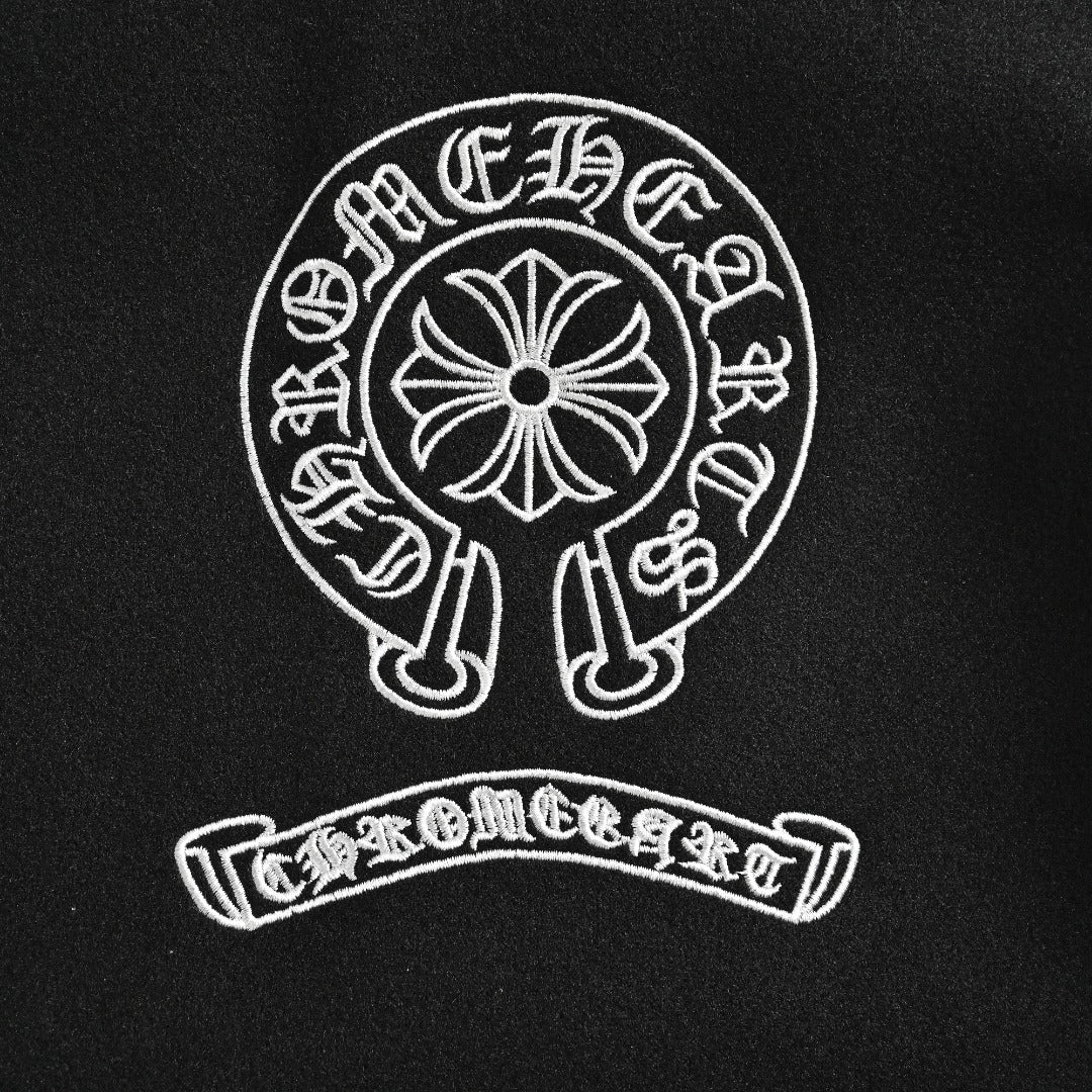 Chrome Hearts Black and White Circular Logo Varsity Jacket