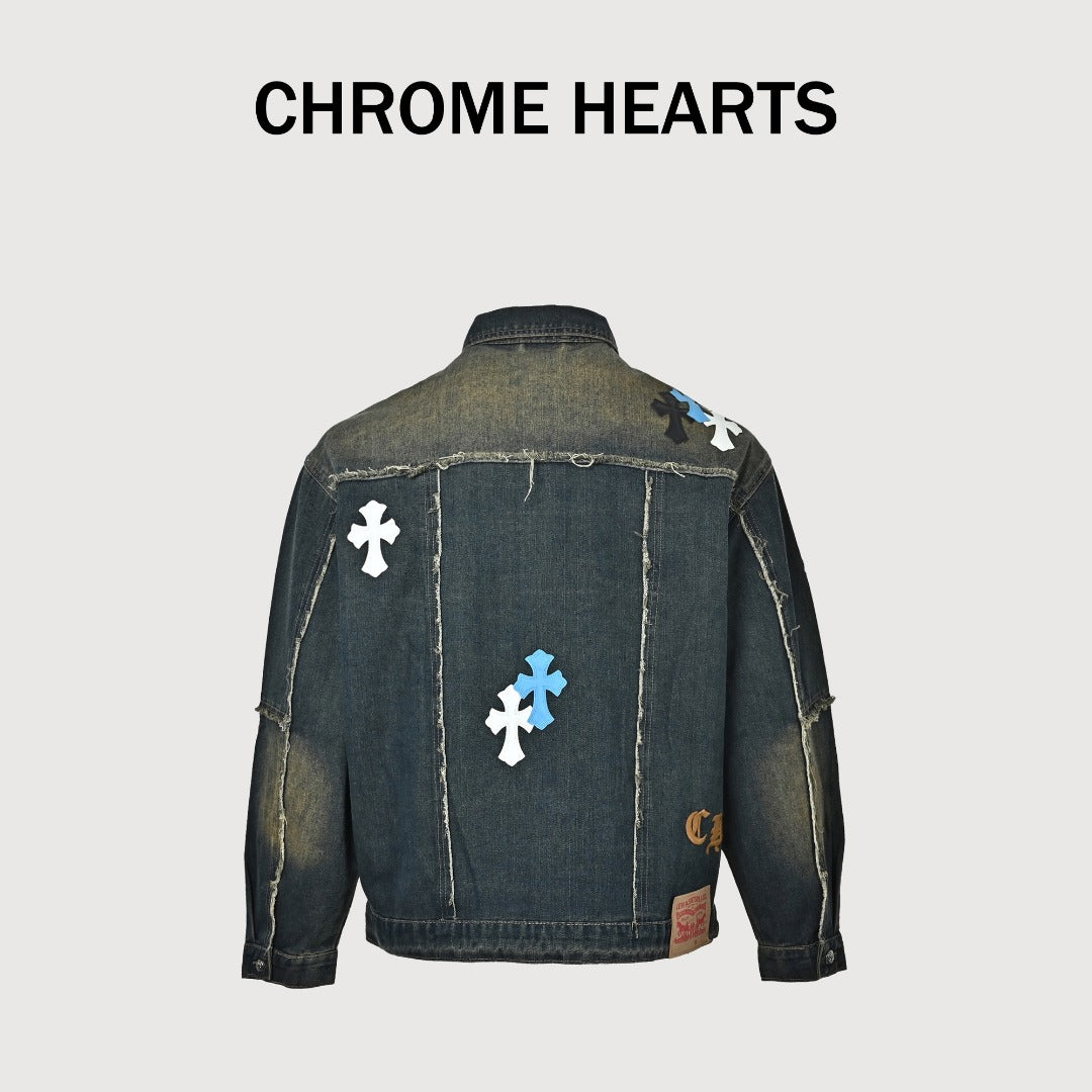 Chrome Hearts Distressed Cross Motif Denim Jacket