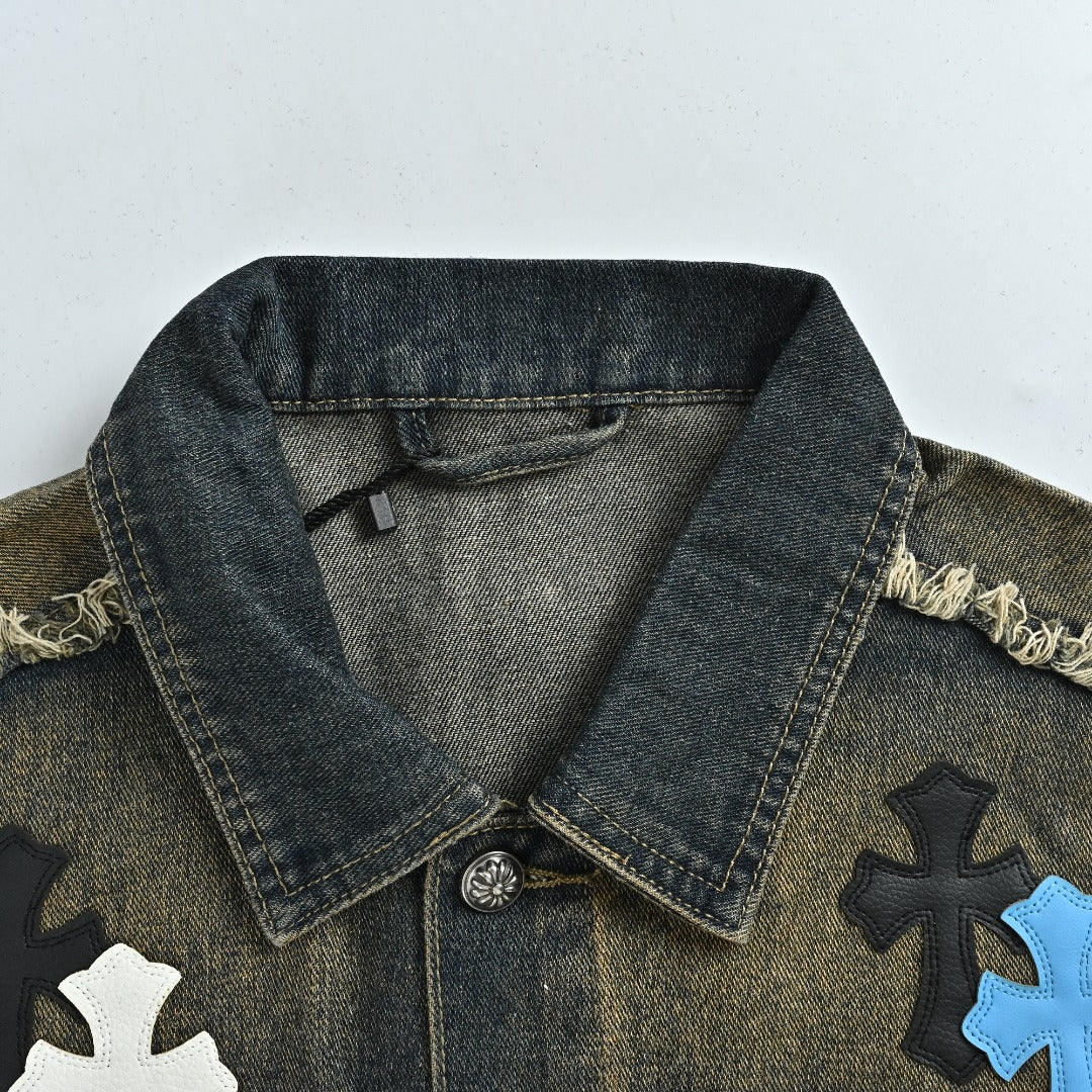 Chrome Hearts Distressed Cross Motif Denim Jacket