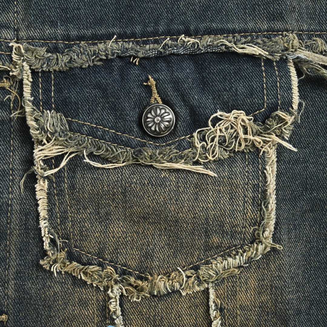 Chrome Hearts Distressed Cross Motif Denim Jacket
