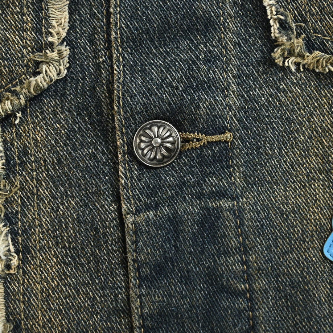 Chrome Hearts Distressed Cross Motif Denim Jacket