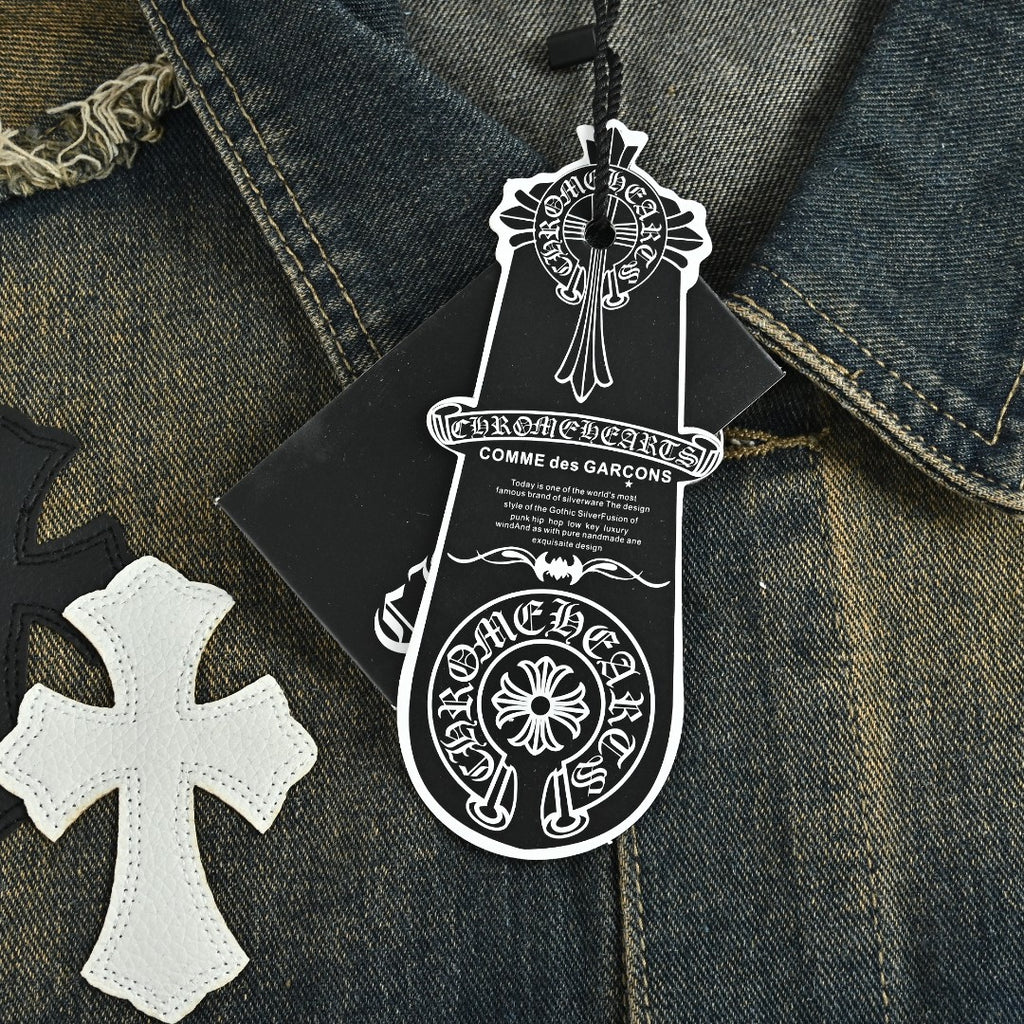 Chrome Hearts Distressed Cross Motif Denim Jacket