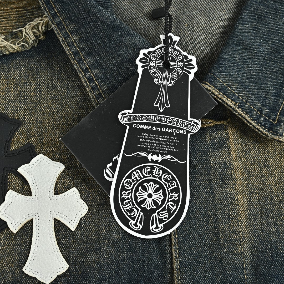 Chrome Hearts Distressed Cross Motif Denim Jacket