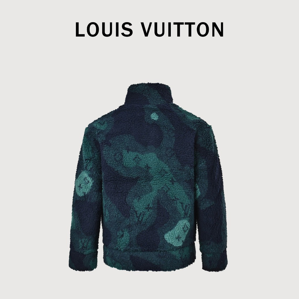 Louis Vuitton Dark Green Patterned Zip-Up Teddy Jacket