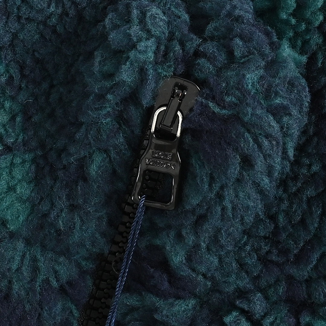 Louis Vuitton Dark Green Patterned Zip-Up Teddy Jacket