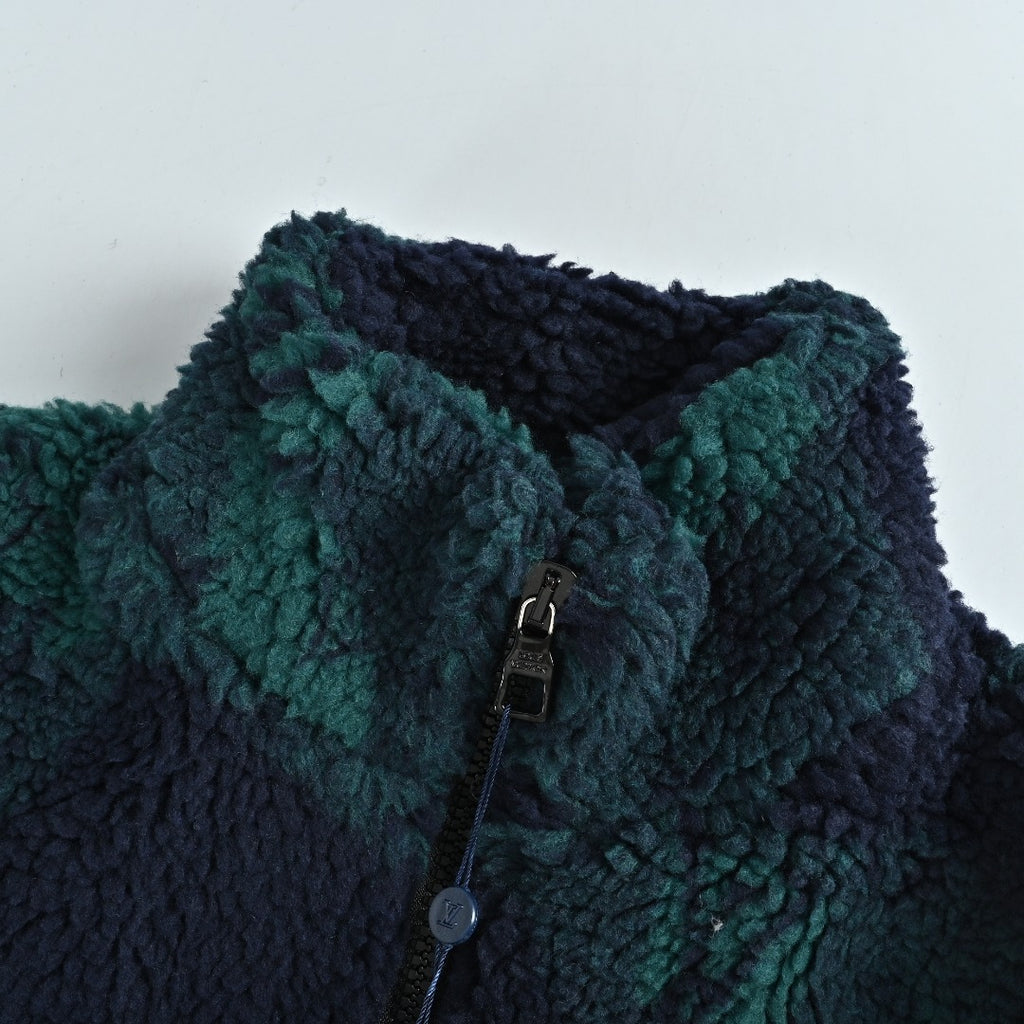 Louis Vuitton Dark Green Patterned Zip-Up Teddy Jacket