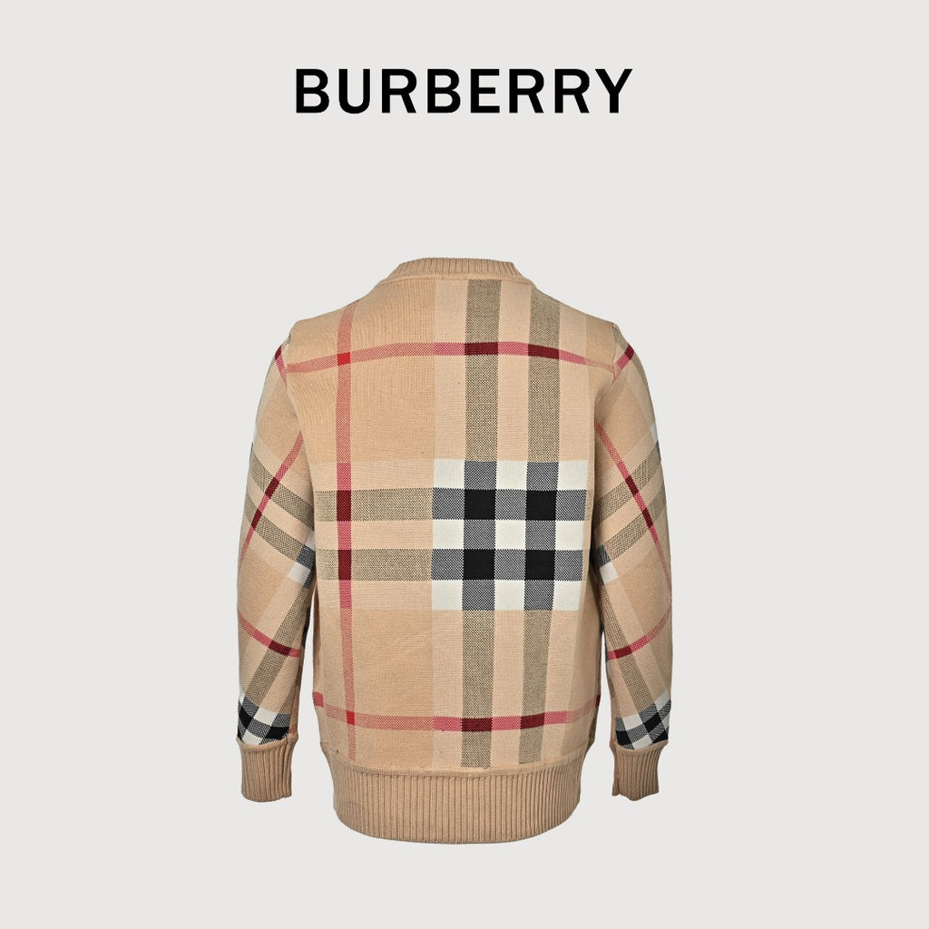 Burberry Beige Check Crewneck Knit Sweater