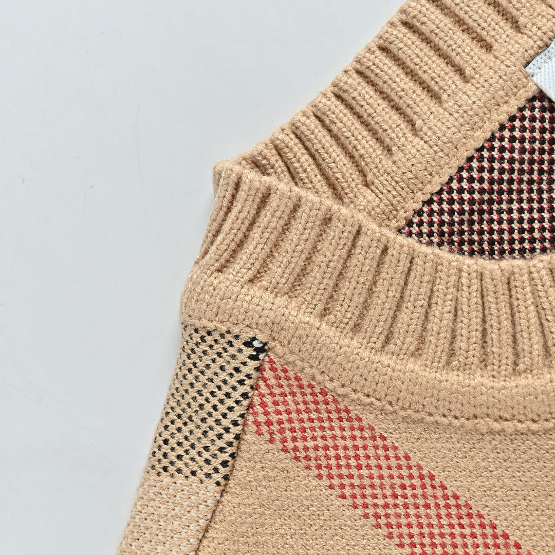 Burberry Beige Check Crewneck Knit Sweater