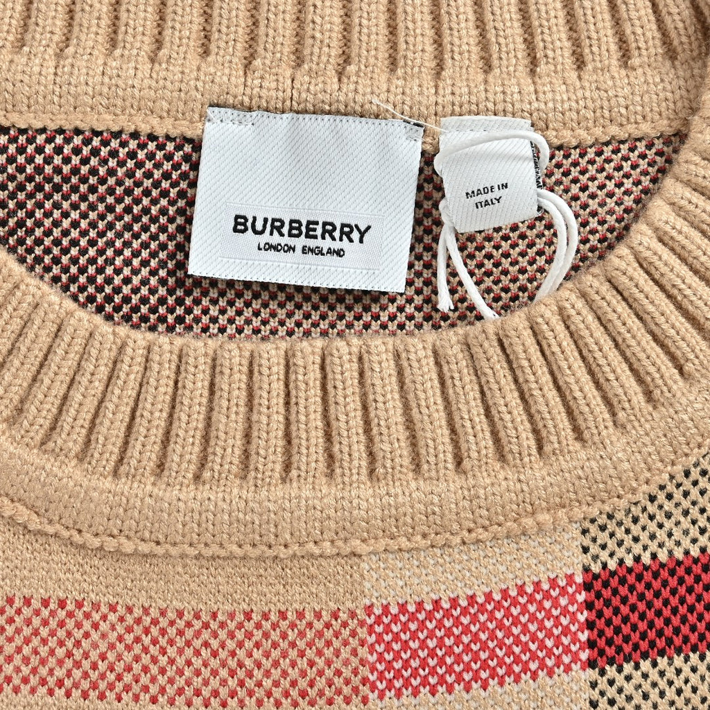 Burberry Beige Check Crewneck Knit Sweater