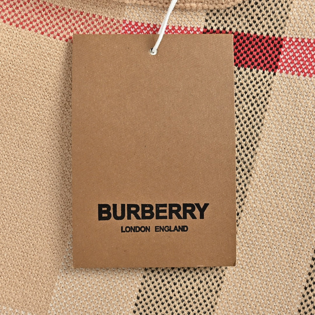 Burberry Beige Check Crewneck Knit Sweater