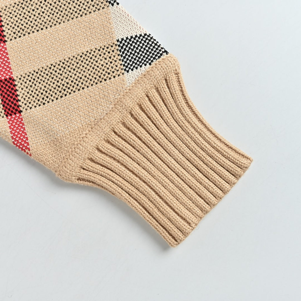 Burberry Beige Check Crewneck Knit Sweater