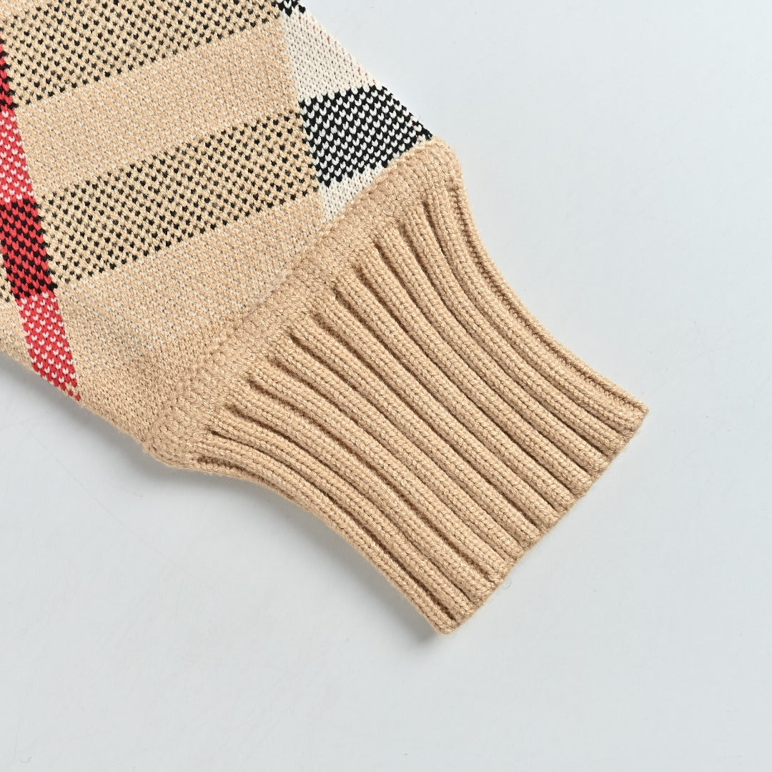 Burberry Beige Check Crewneck Knit Sweater