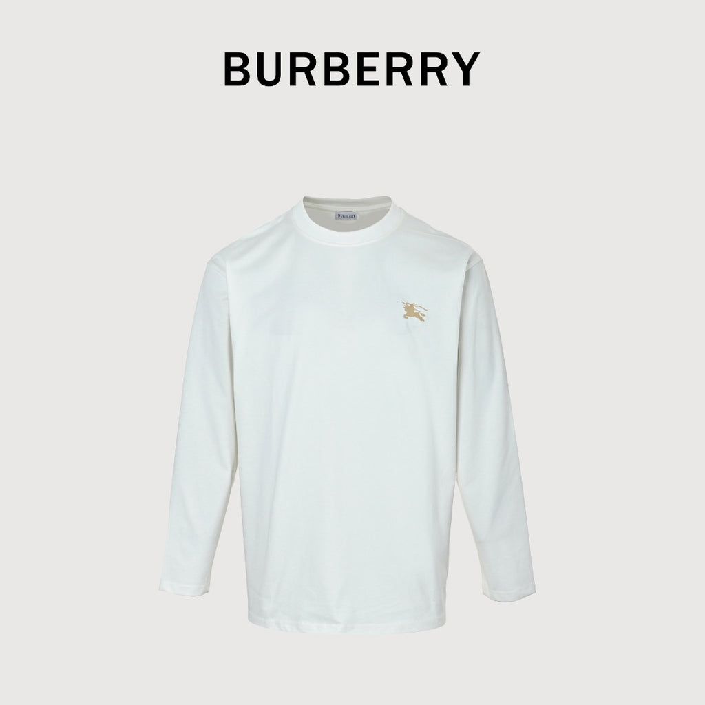 Burberry White Equestrian Knight Long-Sleeve T-Shirt