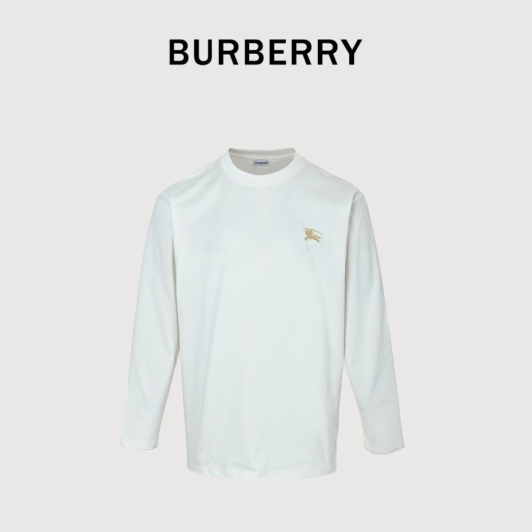 Burberry White Equestrian Knight Long-Sleeve T-Shirt