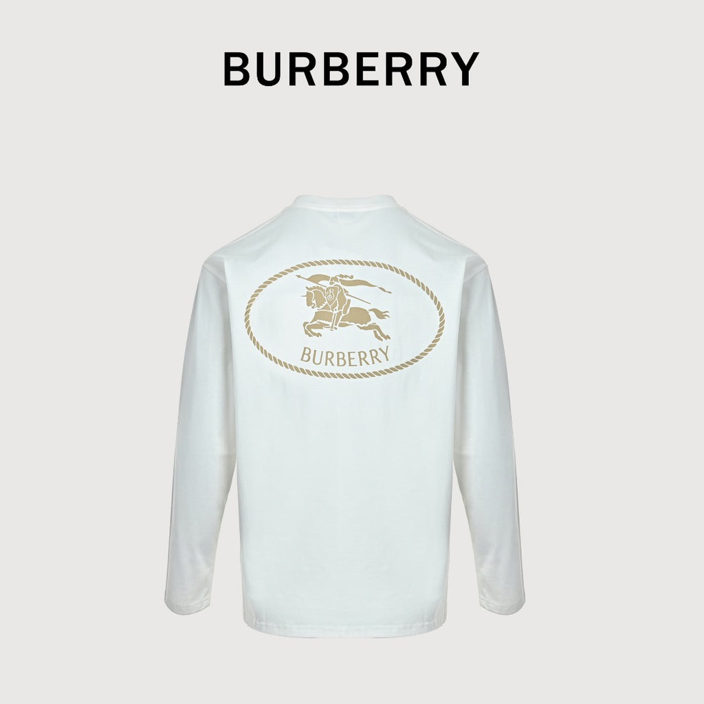 Burberry White Equestrian Knight Long-Sleeve T-Shirt