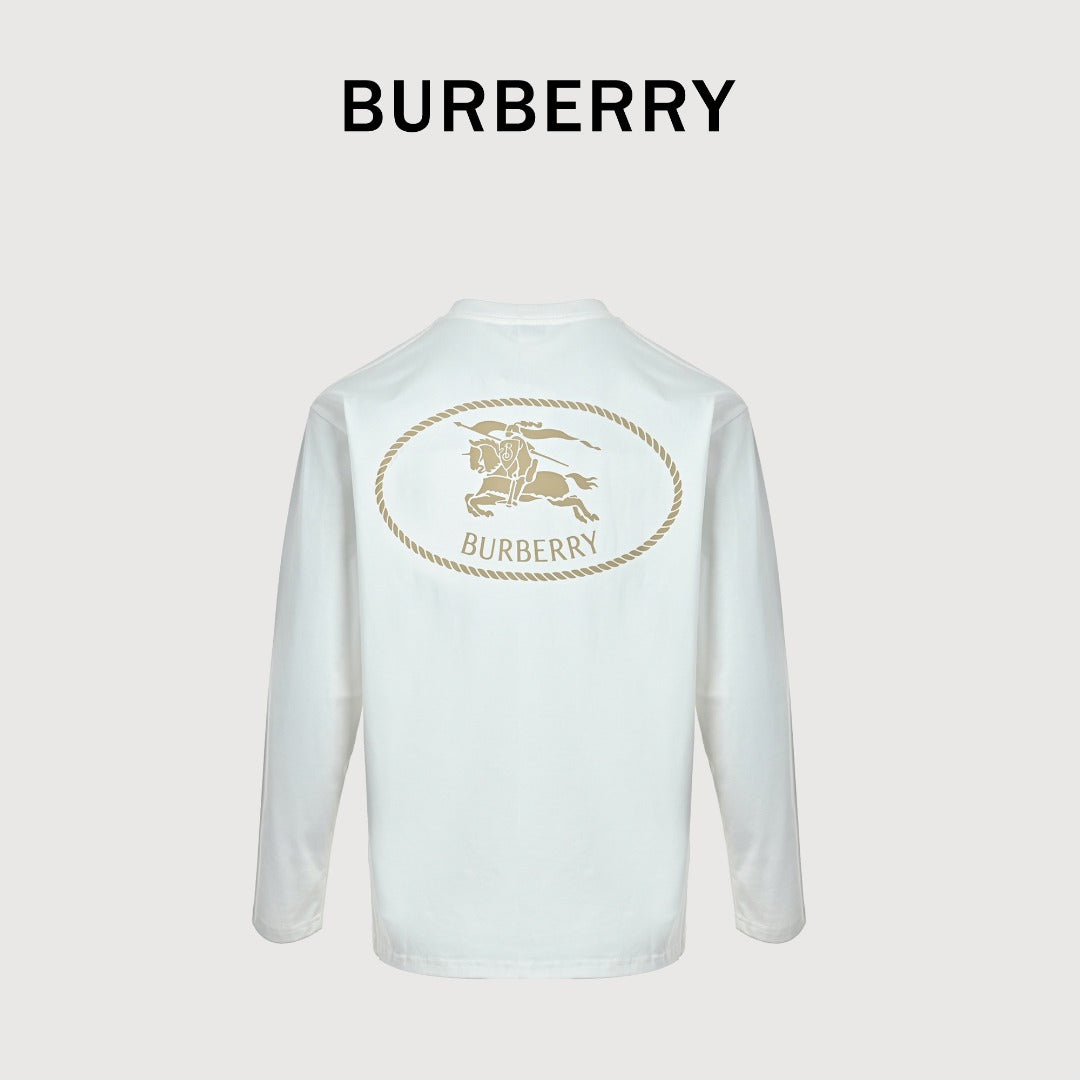 Burberry White Equestrian Knight Long-Sleeve T-Shirt