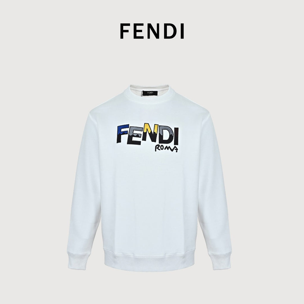 Fendi White Cartoon-Style Logo Crewneck Sweatshirt
