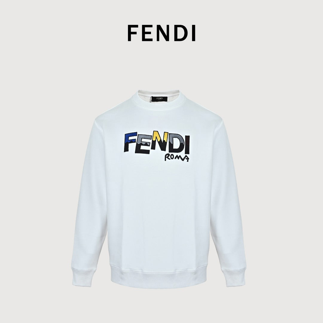 Fendi White Cartoon-Style Logo Crewneck Sweatshirt
