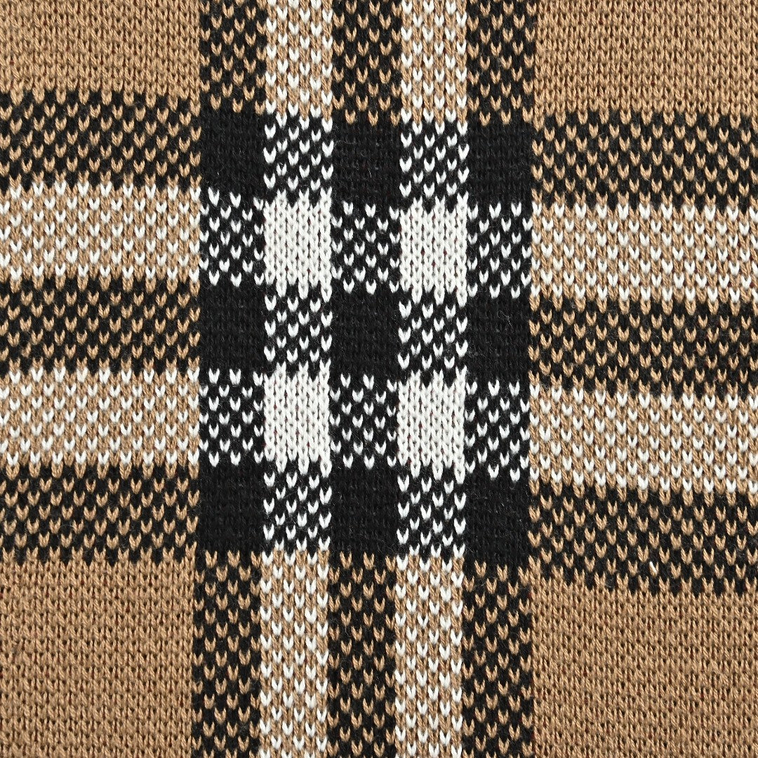 Burberry Camel Large Check Zip-Up Knit Cardigan