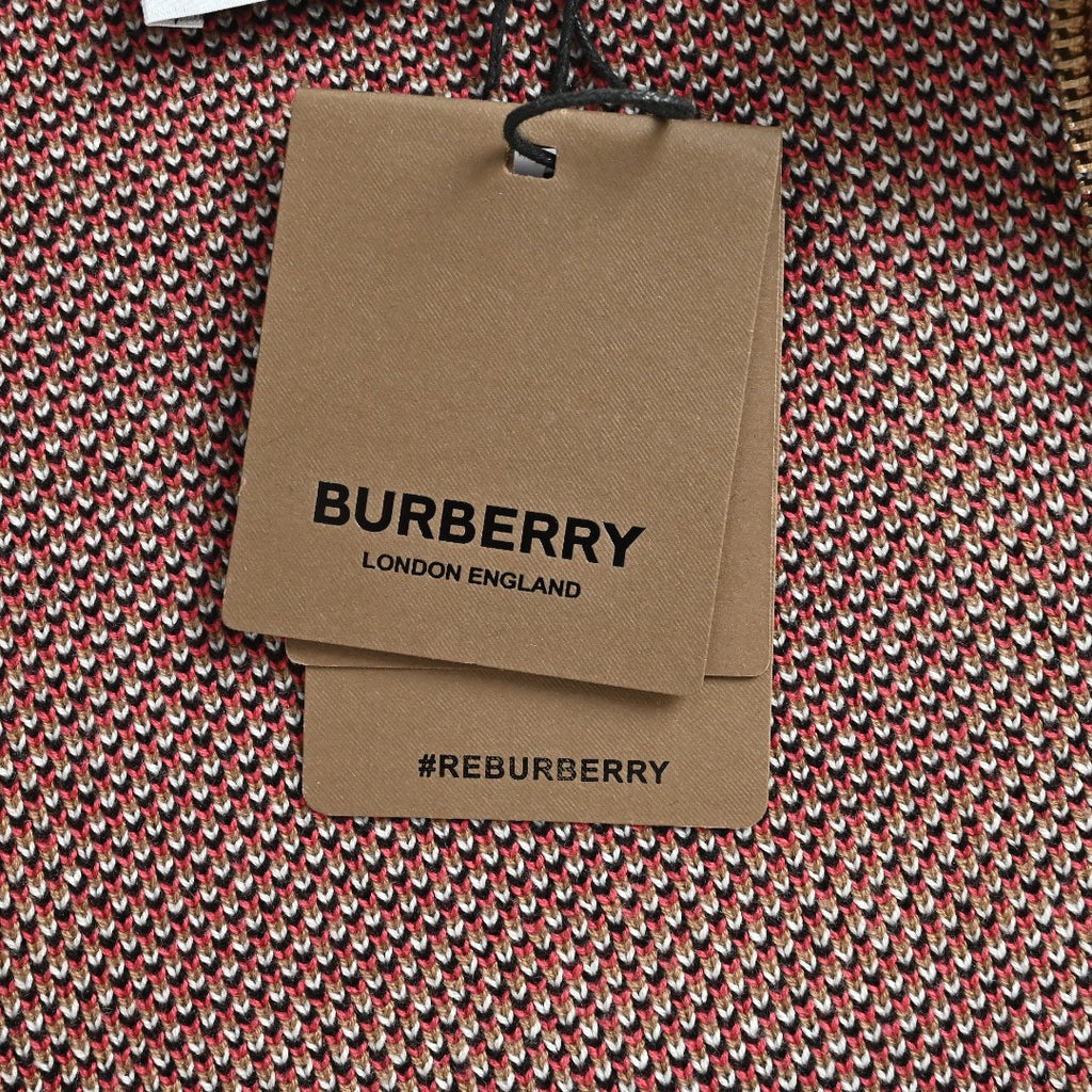Burberry Camel Large Check Zip-Up Knit Cardigan