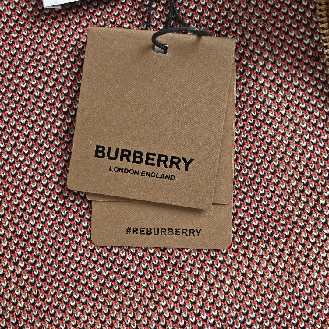 Burberry Camel Large Check Zip-Up Knit Cardigan